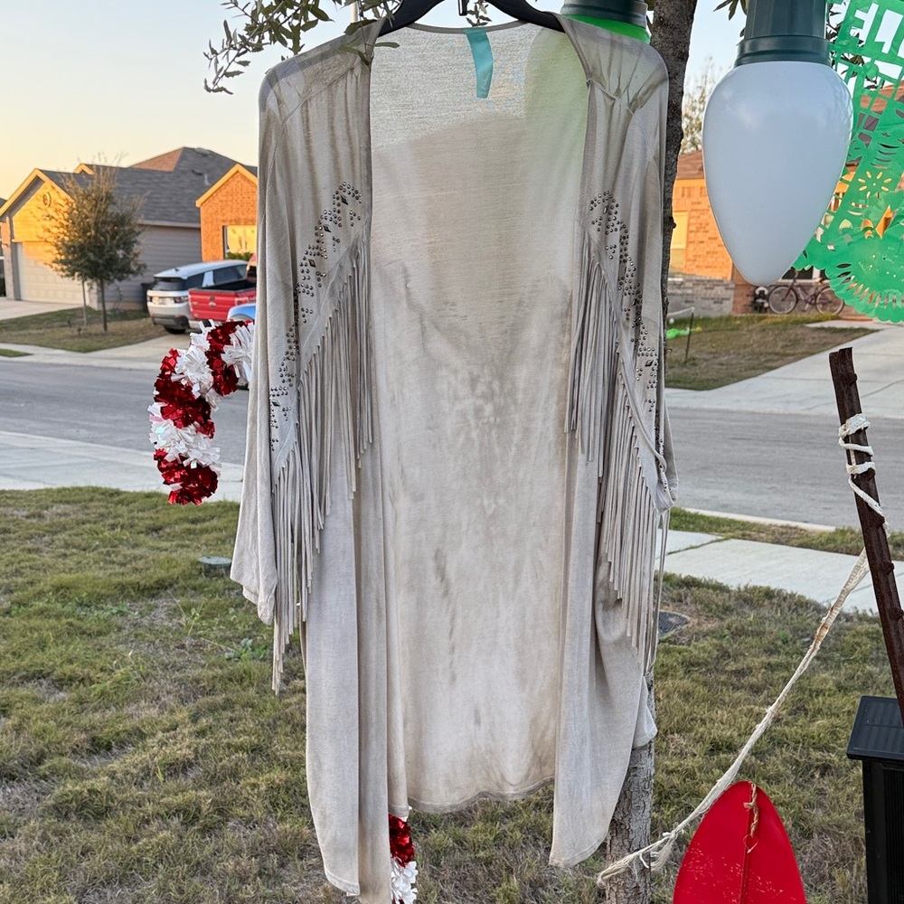 Fringed Beige Cardigan
